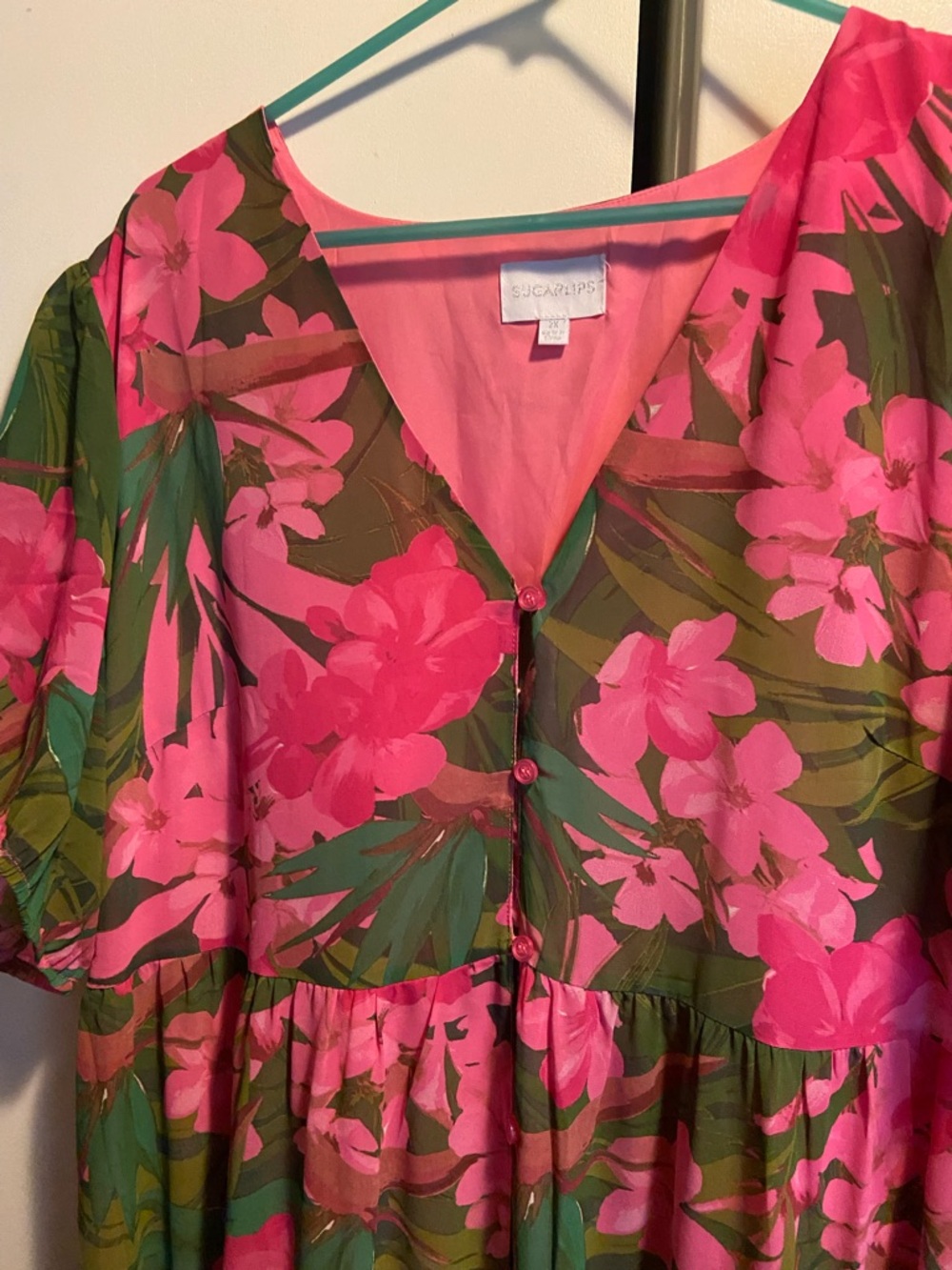 Sugarlips Pink & Green Floral V-Neck Maxi Dress - Picture 3 of 4